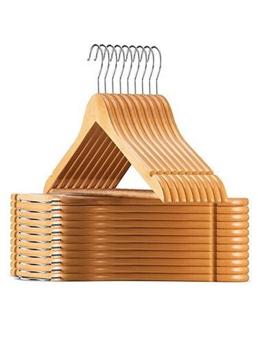 30 Pcs Wooden Suit Hangers,Smooth Surface 360&Acirc;&deg; Swivel Hook Solid Wood Coat Hangers with Shoulder Grooves and Anti-Slip Bar,Vintage Heavy-duty Wooden Coat Hangers,for Suits, Coats, Jackets, Shirts