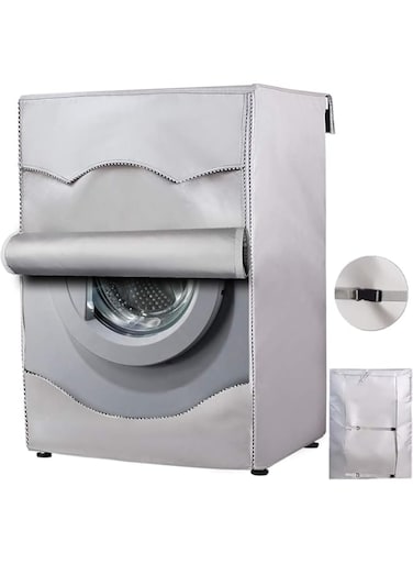Washing Machine Cover Front Load Washer Protection Washer Dryer Cover Waterproof Dustproof Cover with Zipper for Most Front Loading Washers and Dryers 85 x 60 x 65cm (Silver)