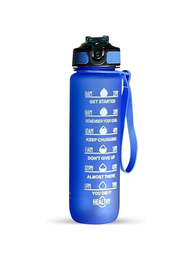 maq aqua bottles Water 1L / 32oz with Time Marker and Carry Strap &ndash; your ultimate hydration companion for an active lifestyle. (BLUE)