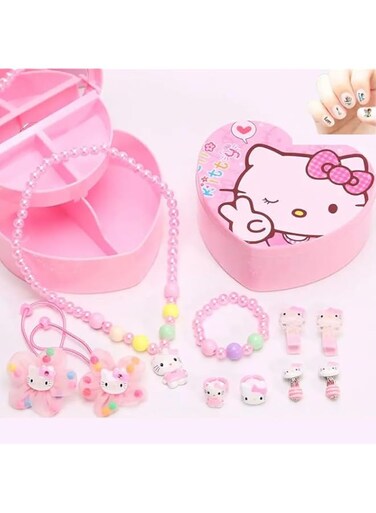 AMERTEER Hello Kitty Jewelry Set &ndash; Cute Hello Kitty Accessories Kit for Girls, Premium Sanrio Jewelry Gifts, Ideal Hello Kitty Toys &amp; Birthday Presents, Charm Bracelet, Necklace &amp; Earrings Set