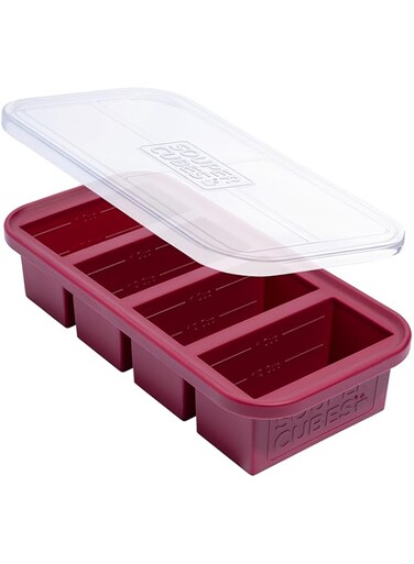 Souper Cubes 1 Cup Silicone Freezer Tray With Lid - Easy Meal Prep Container and Kitchen Storage Solution - Silicone Molds for Soup and Food Storage - Cranberry - 1-Pack