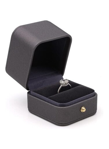 KASTWAVE Ring Box, Premium Gorgeous Vintage Single Slot Square Leather Bearer Ring Box for Proposal Wedding Ceremony Anniversary(Dark Gray)