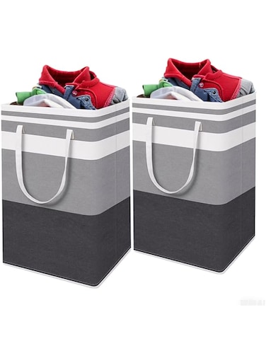 2-Pack Large Foldable Laundry Basket, 75L Each Waterproof, Freestanding Laundry Hamper, Durable Collapsible Laundry Bag with Handles for Storing Dirty Clothing and Toys in Home &amp; Dorm(Gradient Grey)