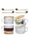 Set of 4 Vintage Clear Iced Embossed Glass Coffee Mugs Tea Cups with Lids and Spoons