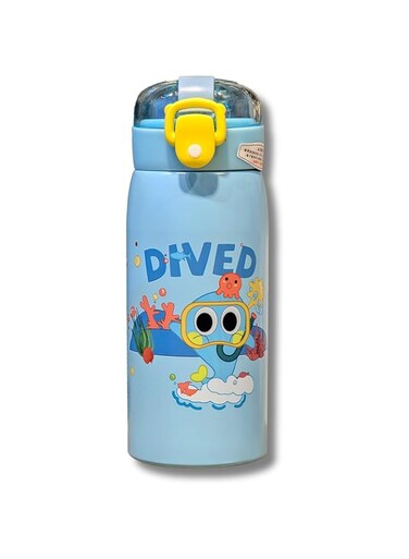 Twisoo Kids Cartoon Lemon Design Stainless Steel Water Bottle, Vacuum Insulated, Leak-Proof, Food Grade, 12 Hours Hot &amp; Cold, Ideal for School, Outdoor &amp; Home, 350ml (Blue)