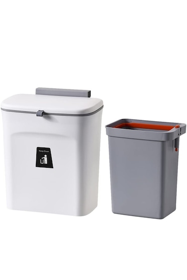 Kitchen Hanging Trash Can 9L Hanging Trash Can with Lid &acirc;&euro;&ldquo; Slim White Kitchen Garbage Bin, Wall Mounted or Cabinet Door Wastebasket for Home &amp; Bathroom White