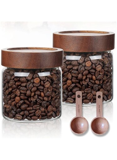 JanYoo 2 Pack Glass Jars with Airtight Lid and Spoon, 500ml Borosilicate Glass Food Storage Jars, Coffee Sugar Tea Spice Candy Storage Jars Set, Storage Canisters for Home, Kitchen,10&times;10cm