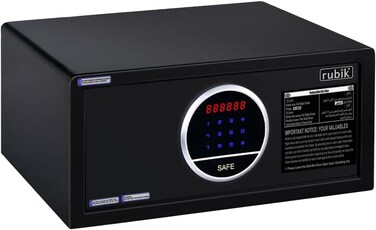 Rubik Hotel Safe Box With Optical Keypad, Digital Steel Security Safe with Keys, Hotel Style Wide and Low Profile Locker, RB-2042TY (Size 45x20x37cm) Black