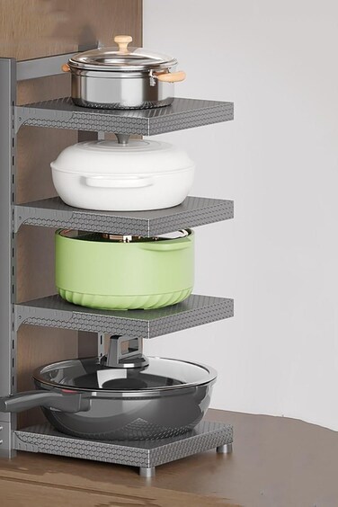 TIME 4&acirc;&euro;&lsquo;Tier Adjustable Pots &amp; Pans Organizer Rack &acirc;&euro;&ldquo; Heavy&acirc;&euro;&lsquo;Duty Pot &amp; Lid Holder for Kitchen Cabinets or Counter , Space&acirc;&euro;&lsquo;Saving Design