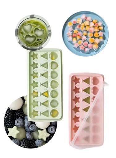 2 pcs Ice Box Mold with Lid, Pink/Green Silicone Ice Box