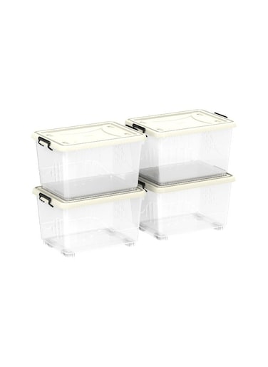 22L Plastic Storage Set of 4 Box with Wheels &amp; Lockable Lid (Off White)