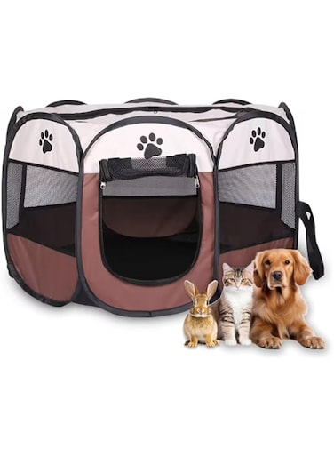 Fabric Pet Play Pen, Foldable Pet Playpen, Portable Dog Cat Rabbit Pig Puppy Playpen, Collapsible pet Kennel Cage, Sturdy pet Tent, Pet Breeding Room, Pet Playground Indoor/Outdoor(L, Brown)