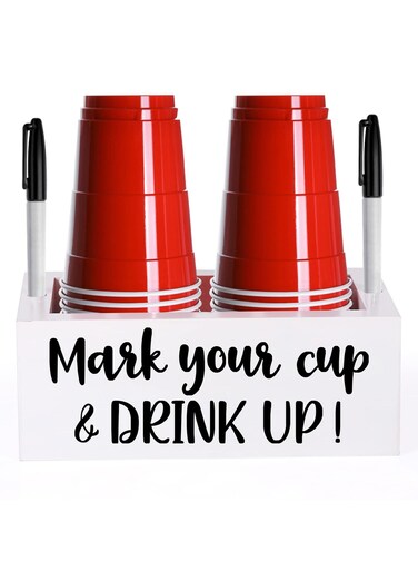 Double Single Cup Holder with Marker Slot Cup Holder Party Cup Organizer Drink Dispensers for Parties 2 Sides Designs Housewarming Host Gift Cup Dispensers Countertop