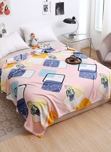 Home Fleece blanket 200*230cm very soft flannel blanket, teddy bear design, pink color.