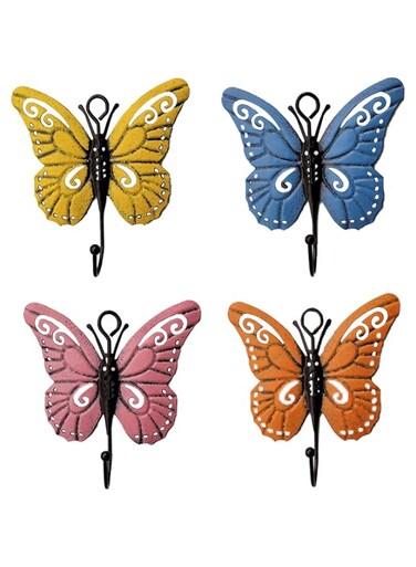 MAKINGTEC Butterfly Wall Mounted Hooks, 4 Pcs Butterfly Decorative Wall Hooks, Metal Mounted Wall Hook, Coat Rack Wall Mount Towel Hooks, Creative Butterfly Iron Hook for Hanging Clothes Towels Keys
