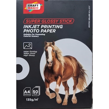 CRAFT MAGIC 50-Pack Self-Adhesive Glossy Photo Paper &ndash; 8.5 &times; 11 Inch (A4/Letter) Sticky Waterproof Inkjet Printing Sheets, 135gsm