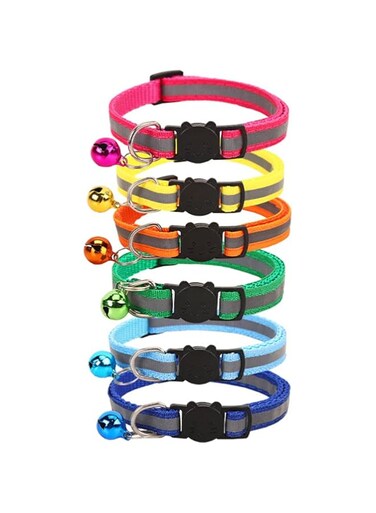 Beauenty Pet Collars, Footprint Design Cat Bell Collar, Adjustable Soft Nylon Collars, Solid &amp; Safe Collars for smal Dogs -6 Pack (color-2)