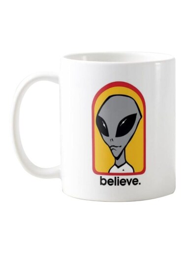 Piece Alien Believe Printed Ceramic Mug White/Yellow/Black