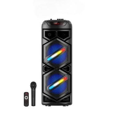 Portable Super Bass Bluetooth Party Speaker with LED Lights, Wireless Mic, Remote Control