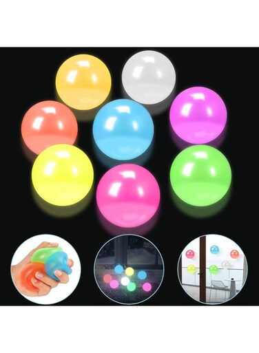 MAKINGTEC Luminous Sticky Balls, 8Pcs Stress Relief Glowing Balls, Glowing Sticky Balls, Glow in The Dark and Stick to The Ceiling, Stress Balls for Kids and Adults, Ceiling Balls Great for Parties