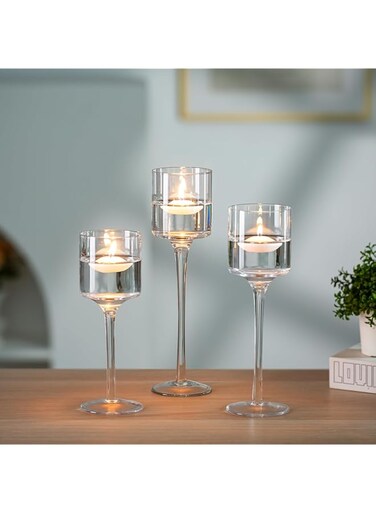 Nuptio Set of 3 Elegant Tea Light Glass Candle Holders Wedding Table Centrepiece