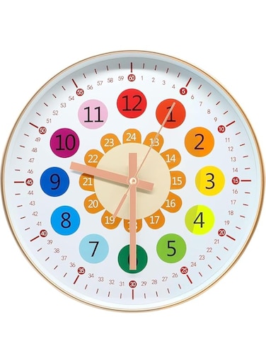 X spring Silent Wall Clock, Learning Clock for Kids, Telling Time Teaching Clock, Kids Room Wall Decor, Silent Non Ticking Analog Battery Operated Learning Clock for Bedrooms, School