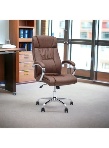 Office Chair With High Back Large Seat And Tilt Function Executive Swivel Computer Chair, Desk Chair Pu BROWN