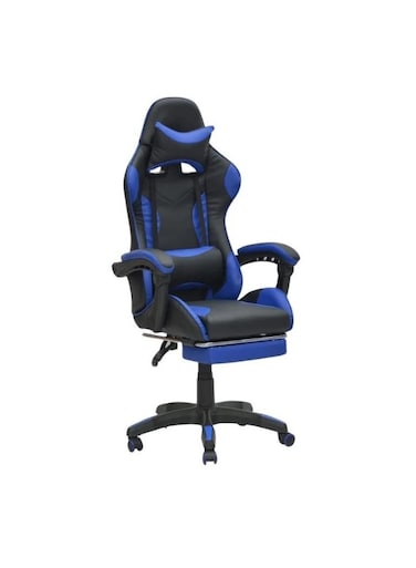 Racing Gaming Chair, Adjustable Office Chair With Footrest, Ergonomic Design, Computer Chair, Desk Chair Tilt Mechanism, Headrest, Lumbar Support, 150 Kg Weight Capacity, BLUE and BLACK