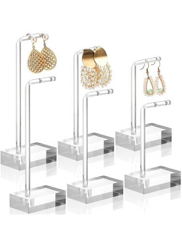 KWSLIN 6 Pack Earring Display Stand, Acrylic L Shape Clear Earring Organizer Stand, Hanging Ear Stud Show Shelf for Earring Pendant Jewelry Photography Display Props, 3 Size (Earrings Not Included)