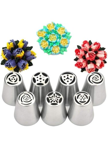 KASTWAVE Russian Tulip Flower Cake, Cream Pastry Baking Decoration Tools 7 Pieces Set, Flower Shaped Frosting Nozzles Kit