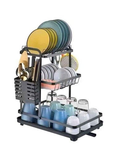 Dish Drainer Rack with Detachable Dish Rack, 3-Tier Dish Rack for Kitchen Counter, Dish Drainer Set, Utensil Holder, Chopping Board Holder, Bowl Rack