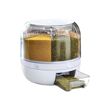Taylor &amp; Brown 6-Grid Rotating Rice Dispenser, 360&deg; Round Food Storage Container, Transparent