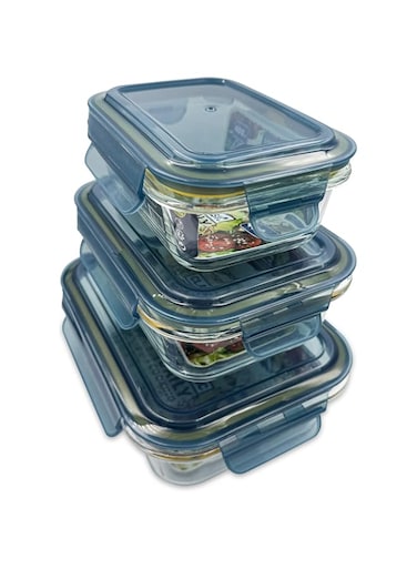 3 Pack Glass Meal Prep Containers with Snap Lids, Kitchen Food Storage Containers for Microwave, Oven, Freezer and Dishwasher