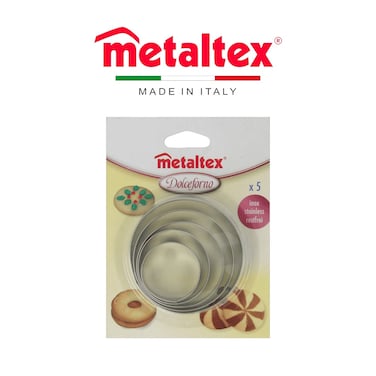Metaltex 5-Piece Circle Cookie Cutter Set &ndash; Stainless Steel, Assorted Sizes for Baking &amp; Crafts