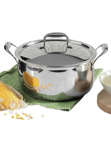 Platinum Triply Stainless Steel Saucepot with Lid &acirc;&euro;&ldquo; 3 Litre, 20&acirc;&euro;&macr;cm   2.5mm Thick SAS Metal Construction   Biryani &amp; Curry Pot   Induction &amp; Gas Compatible   Easy Clean   Silver