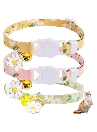 NALACAL Cat Collar with Bell, 3 PCS Kitten Collars with Bells, Adjustable Soft Flower Pattern Pet Collar for Cat, Safety Breakaway Cat Collar, Adjustable for Girl Cats Male Cats, Pet Supplies