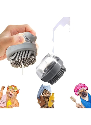 Pet Bath Brush Comb, 2PCS Dog Cat Shampoo Brush with Soap Dispenser, 3-in-1 Dog Soap Dispenser with Soft Silicone Bristle, Cat Bathing Supplies for Long Short Haired Dogs Cats Shower