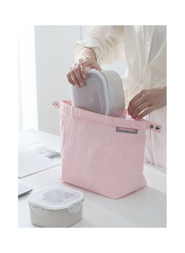 Waterproof Multifunctional Reusable Folding Lunch Bag Pink 22.5x14x13cm