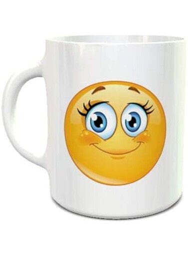 Impress Ceramic Coffee Mug with Cute Smiley Design (White)