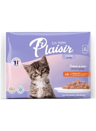 Plaisir Kitten Cats Chunks in Gravy 4 Pouches Pet Food of 100G, Wet Cat Food,Veterinary Formulated Food for Cats, Healthy Kitten Cat Food, Nutrient Rich