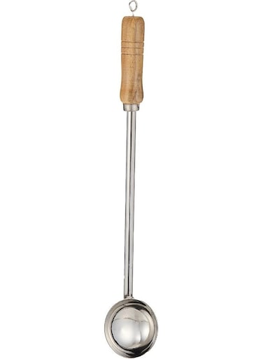 STEEL WOODEN HANDLE LADDLE, 46 cm, RUL004, Curry Server, Soup Server, Milk Laddle, Serving Spoon Silver/Beige