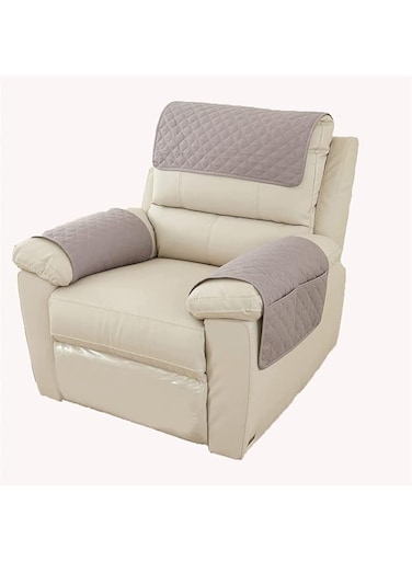 GIINO Sofa Armrest Cover, Headrest Cover for Recliner Chair Arm Cover,Armchair Slipcover Nonslip Quilted Furniture Protector for Pets Leather Sofa Couch (1 Seat Recliner   3 pc,Light gray)
