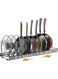 Puricon Expandable Pot and Pan Organizer for Cabinet with 10 Dividers, Adjustable Pots and Pans Organizer Rack Pan Lid Cookware Bakeware Baking Storage Holder for Kitchen Countertop Pantry -Bronze
