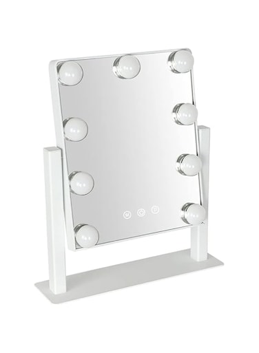 TOMVAES Lighted Vanity Mirror, Hollywood Style Makeup Vanity Mirror with 9 LED Lights and Touch button, 3 Colors Dimable Light Detachable, Cosmetic Mirror with for Dressing Table, 30 * 25cm, White