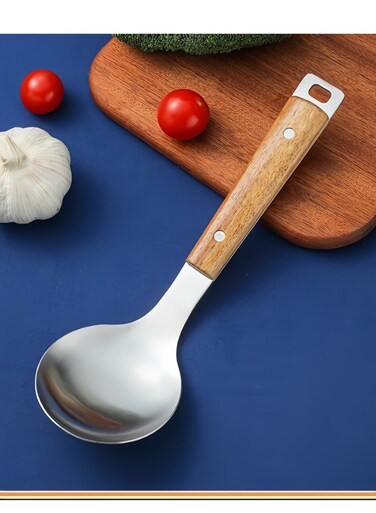 Stainless Steel Cooking Ladle with Natural Wooden Handle