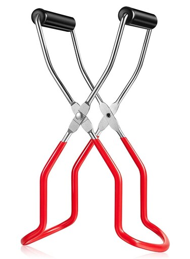 Jar Lifter Tongs with Grip Handle, Stainless Steel Jar Lifter Safe and Secure Grip, Anti-Scalding ,Anti-Slip with Wide-Mouth Clip Universal for Kitchen Restaurant-Red