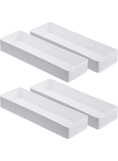 2 Pack Plastic Drawer Organizer, 9.5 x 3 x 1.4 In Tabletop Organizer Tray Stationery Holder White Half Accessory Tray Stackable Storage Container for Vanity Office Home Utensils Gadgets Shelf Kitchen