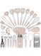 Kitchen Utensils Set with Holder, 40PCs Silicone Cooking Utensils Set for Nonstick Cookware,Kitchen Gadgets includes Can Opener,Potato smasher &amp; Peeler,Tongs,spatulas,Pizza cutter &amp; Much more (Khaki)
