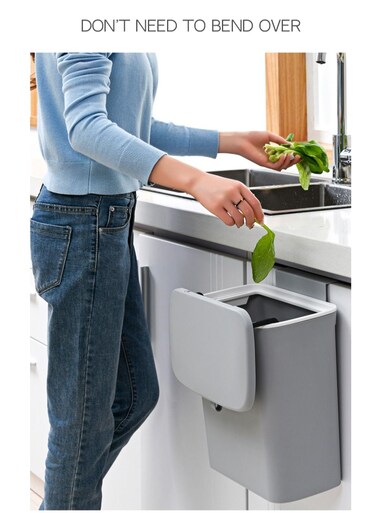 9L Kitchen Compost Bin For Counter Top or Under Sink Hanging Small Trash Can With Lid