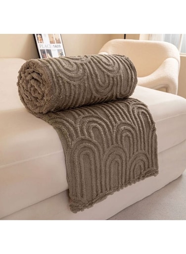 HOME AW25 WL5515-BR-C Jacquard Throw Blanket - Khaki 180x200cm   Soft Polyester Decorative Throw   Cozy Sofa Cover For Home Decor